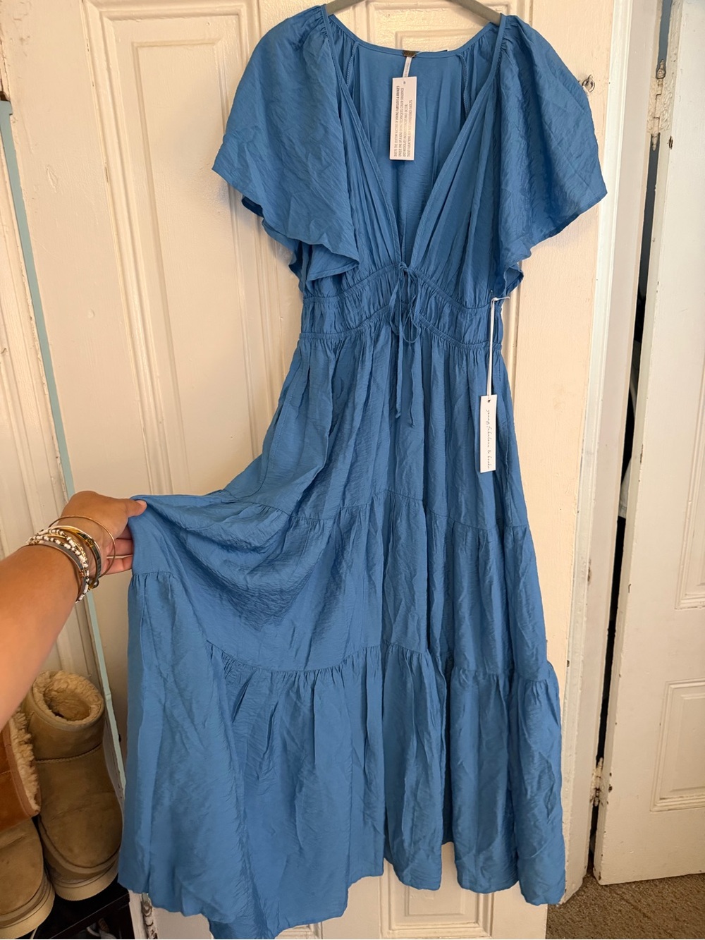 Blue Tiered V-Neck Midi Dress - Lightweight Summer Style size small nwt